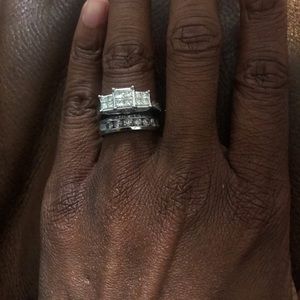 3 stone princess cut white gold wedding ring set